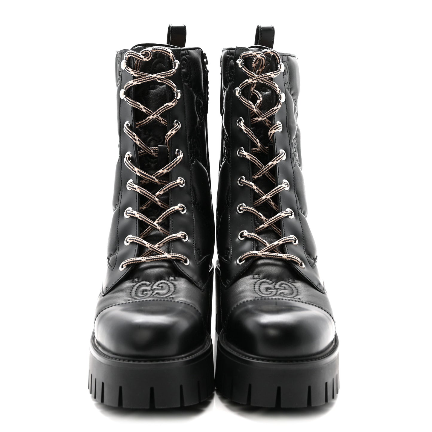Cordovan Lux Nappa GG Matelasse Lace Up 60mm Combat Boots 40 Black