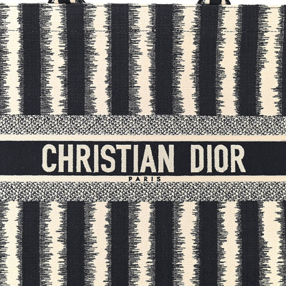 Christian Dior Canvas Embroidered Large Striped Book Tote Navy 8 of 10
