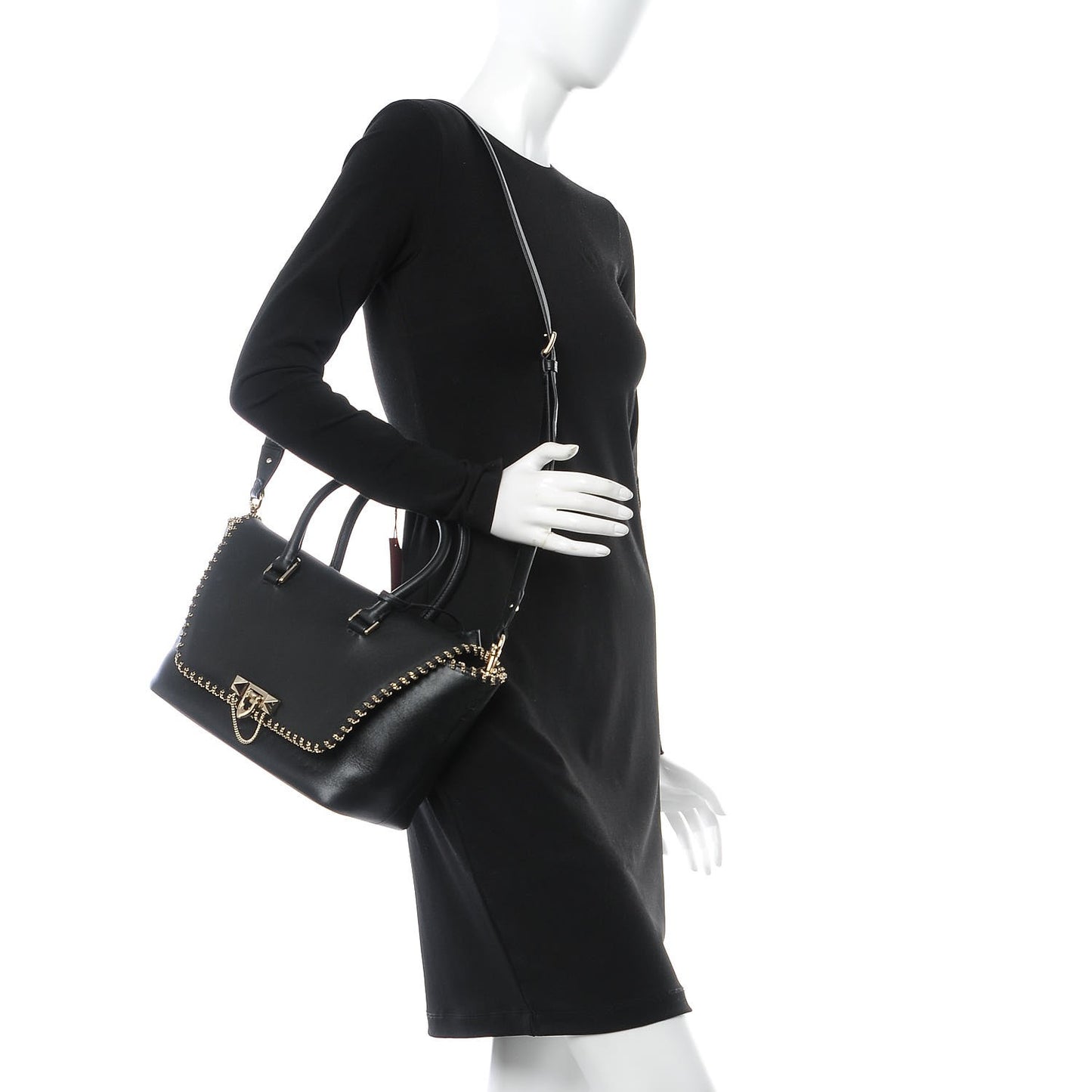 Calfskin Groumette Small Demilune Double Handle Satchel Black