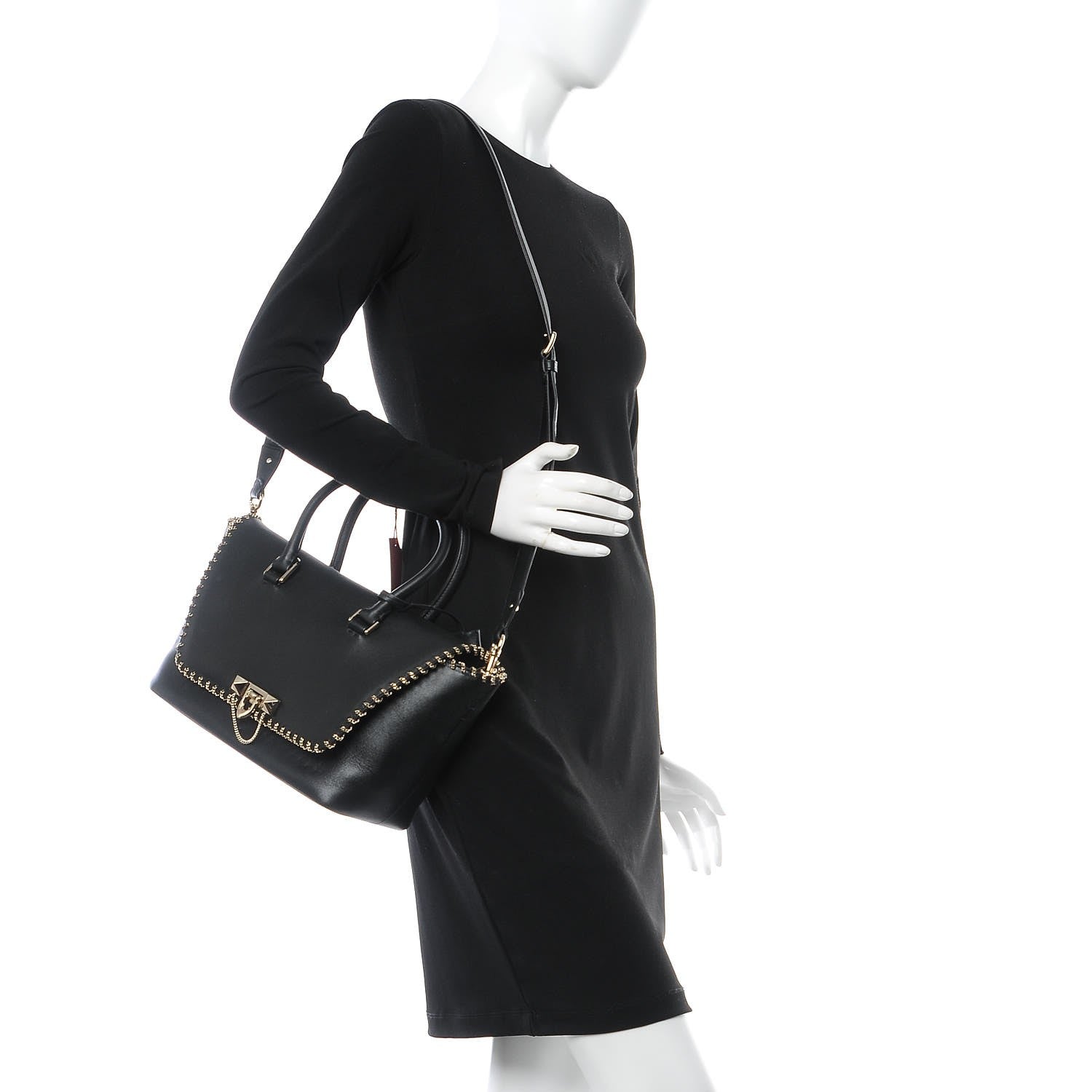 Valentino Garavani Calfskin Groumette Small Demilune Double Handle Satchel Black 2 of 10