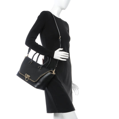 Valentino Garavani Calfskin Groumette Small Demilune Double Handle Satchel Black 2 of 10