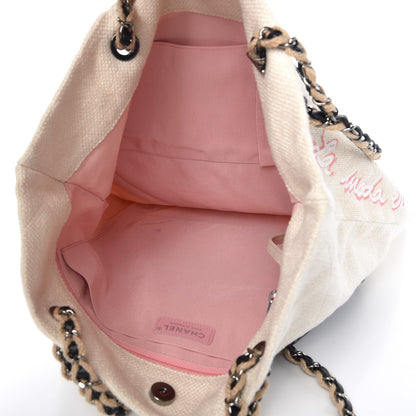 Chanel Canvas Embroidered Record Print Large Shopping Tote Ivory Black 5 of 7