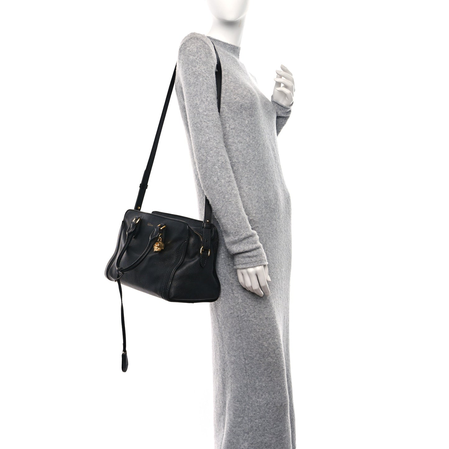 Pebbled Calfskin Small Skull Padlock Zip Around Tote Black