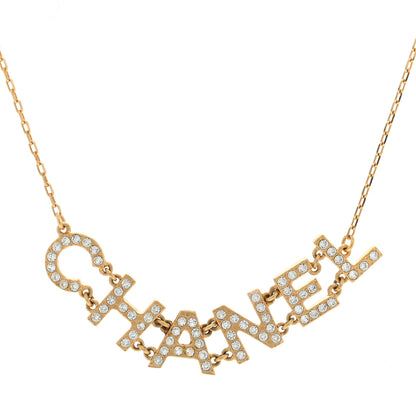 Chanel Metal Crystal 90's Icon Logo Necklace Gold 1 of 4