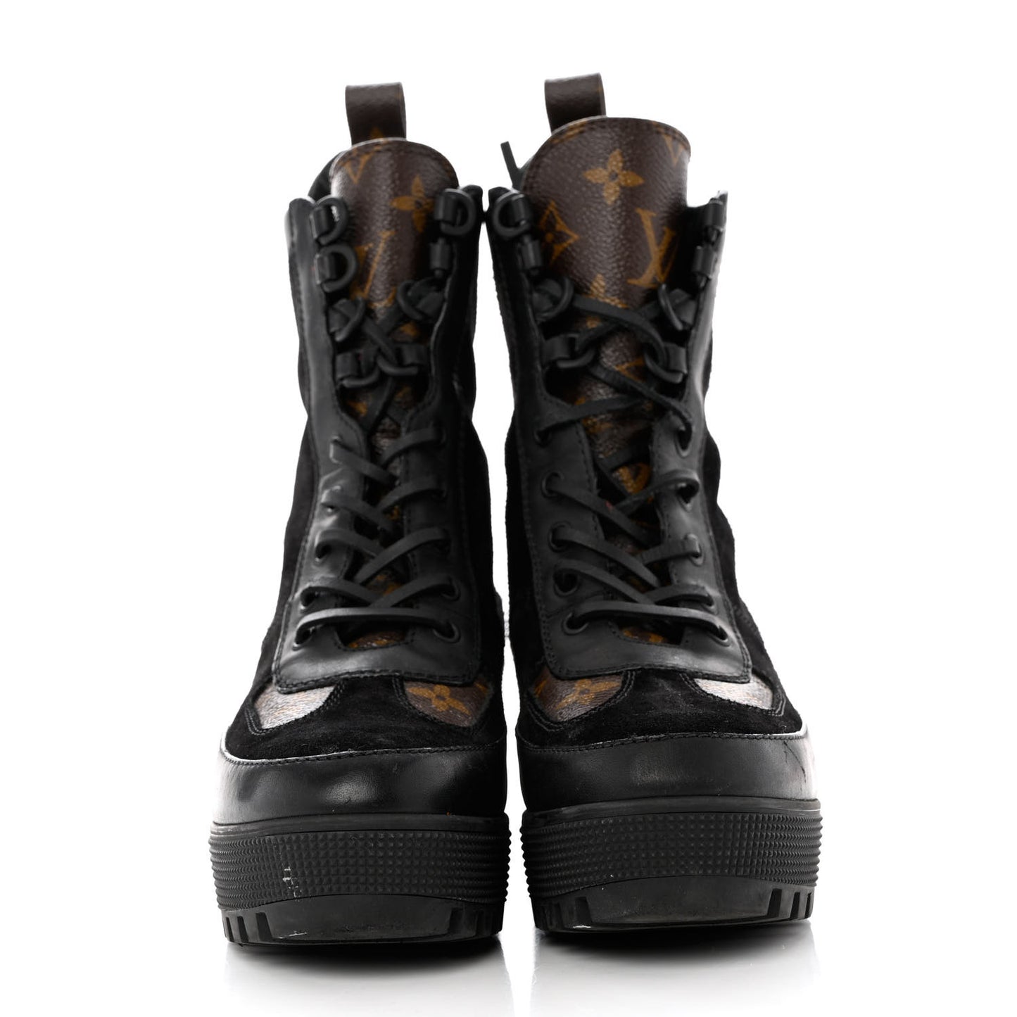 Suede Calfskin Monogram Laureate Platform Desert Boots 38 Black