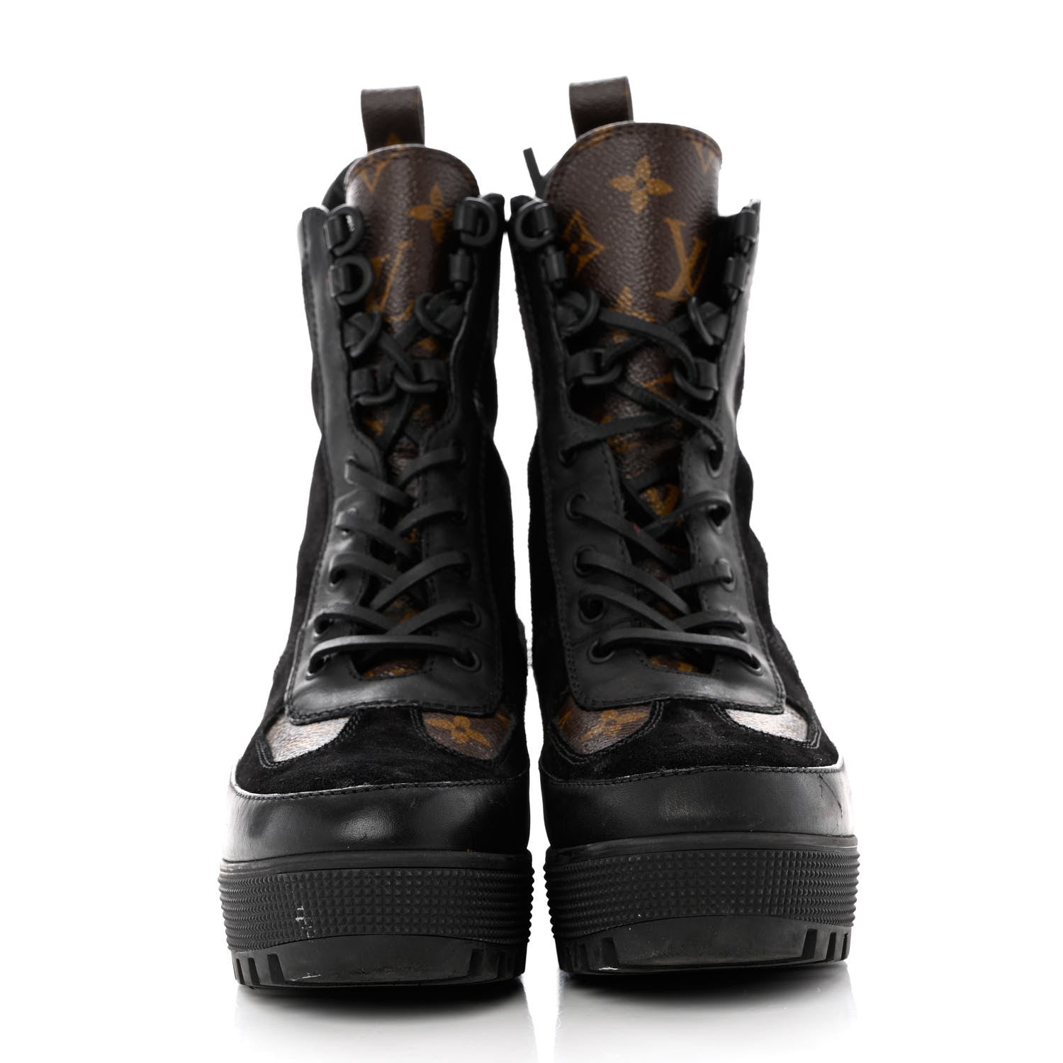 Louis Vuitton Suede Calfskin Monogram Laureate Platform Desert Boots 38 Black 2 of 13