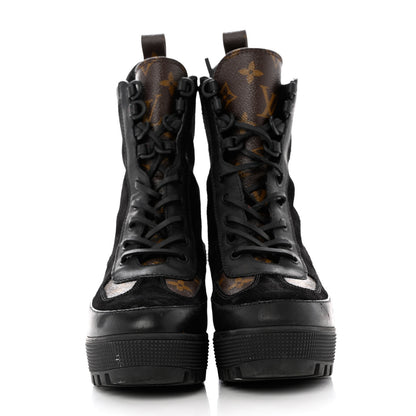 Louis Vuitton Suede Calfskin Monogram Laureate Platform Desert Boots 38 Black 2 of 13