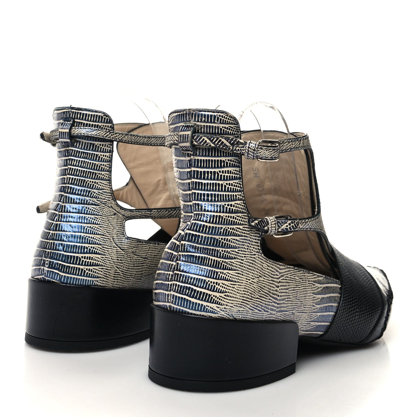 Crocodile Lizard Calfskin Embossed Nomade Pointed Ankle Boots 38.5 Black Blue