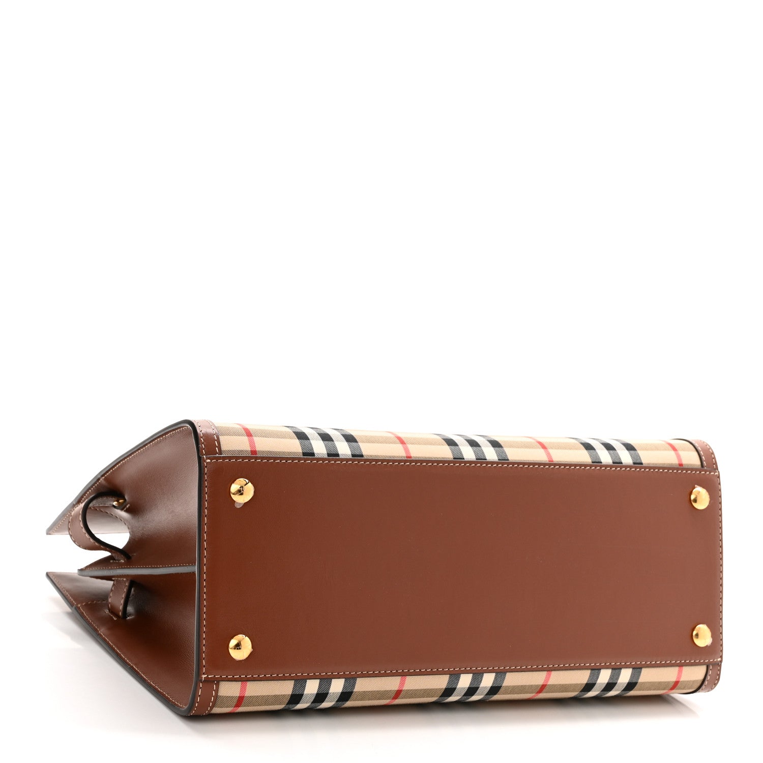 Burberry Calfskin Vintage Check Two Handle Title Bag Archive Beige 4 of 10