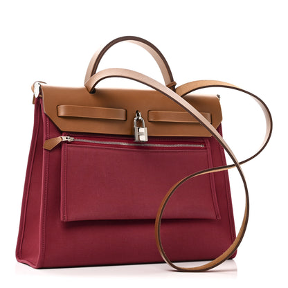 Hermes Vache Hunter Toile Herbag Zip 31 PM Rouge Grenat Natural 4 of 11
