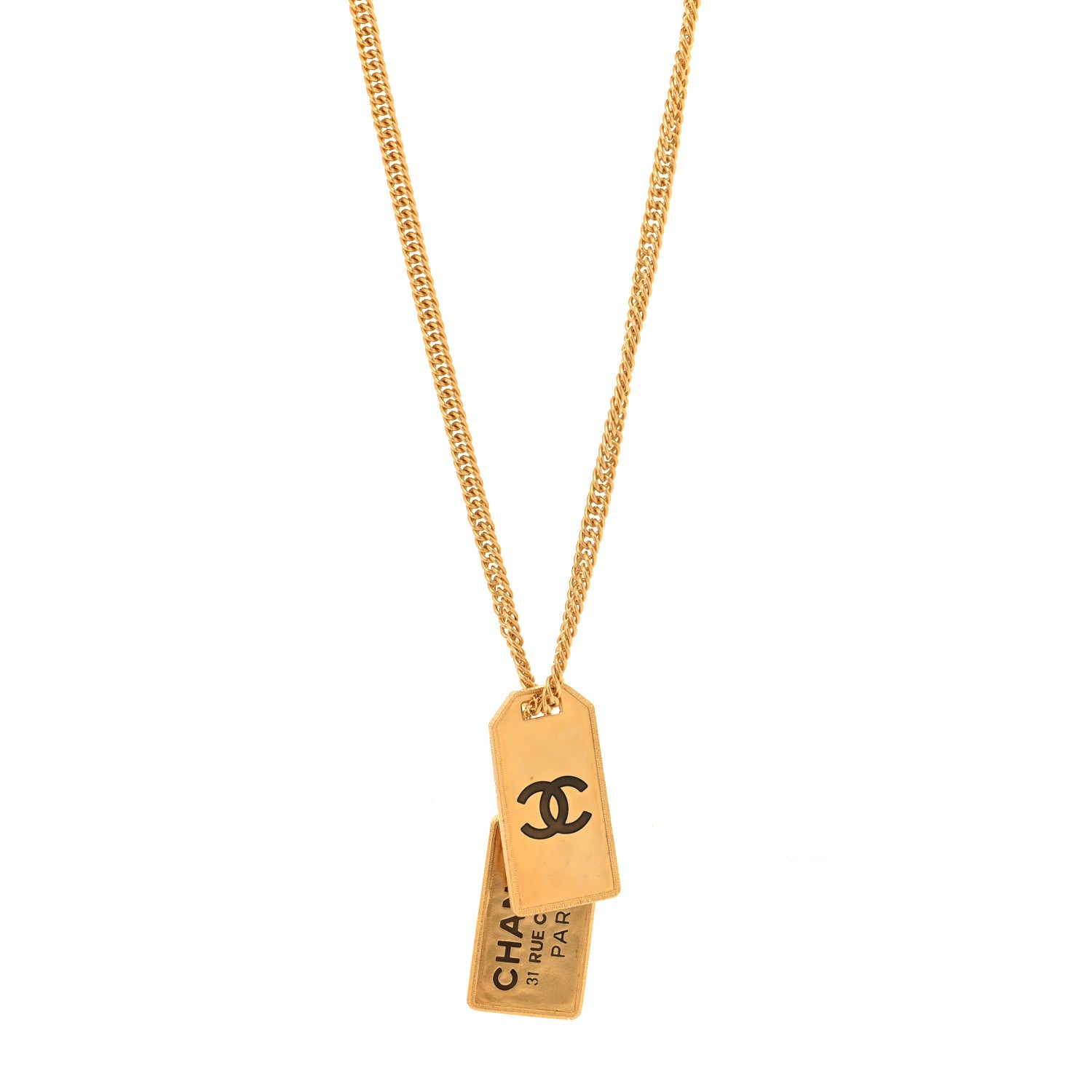 Chanel ID Dog Tag Charm Necklace Gold 1 of 4
