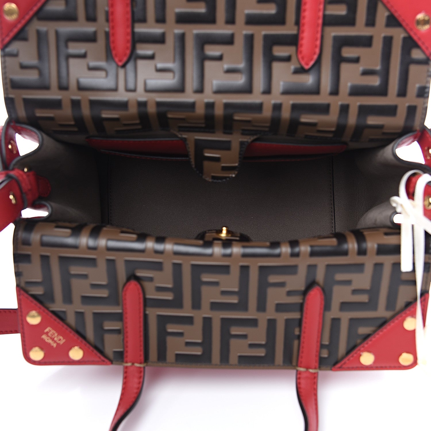Fendi Vitello Grace Bi-Color FF 1974 Embossed Flip Tote Fragola Maya Black 5 of 10