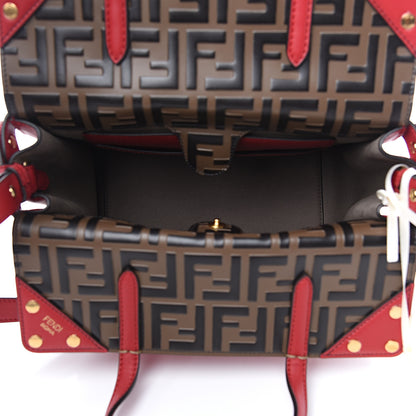Fendi Vitello Grace Bi-Color FF 1974 Embossed Flip Tote Fragola Maya Black 5 of 10