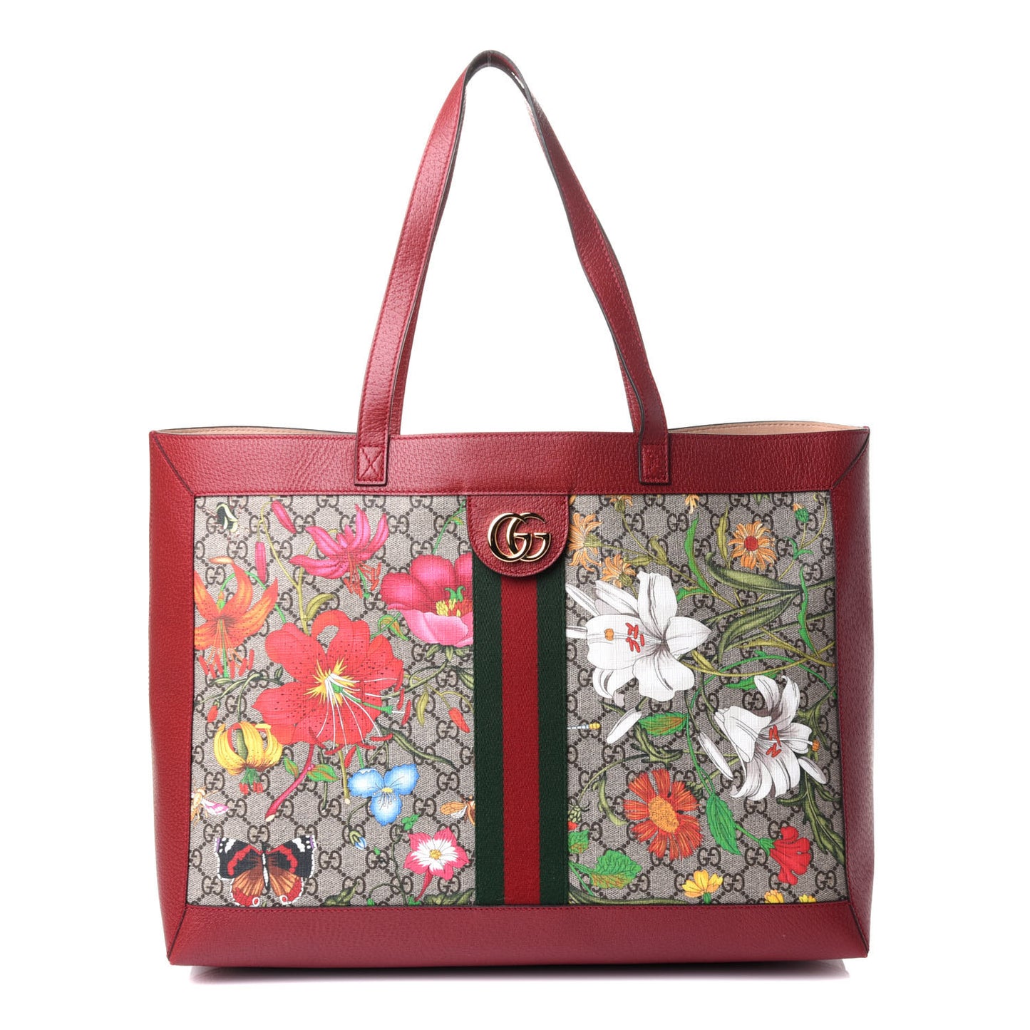 GG Supreme Monogram Flora Web Large Ophidia Tote Red