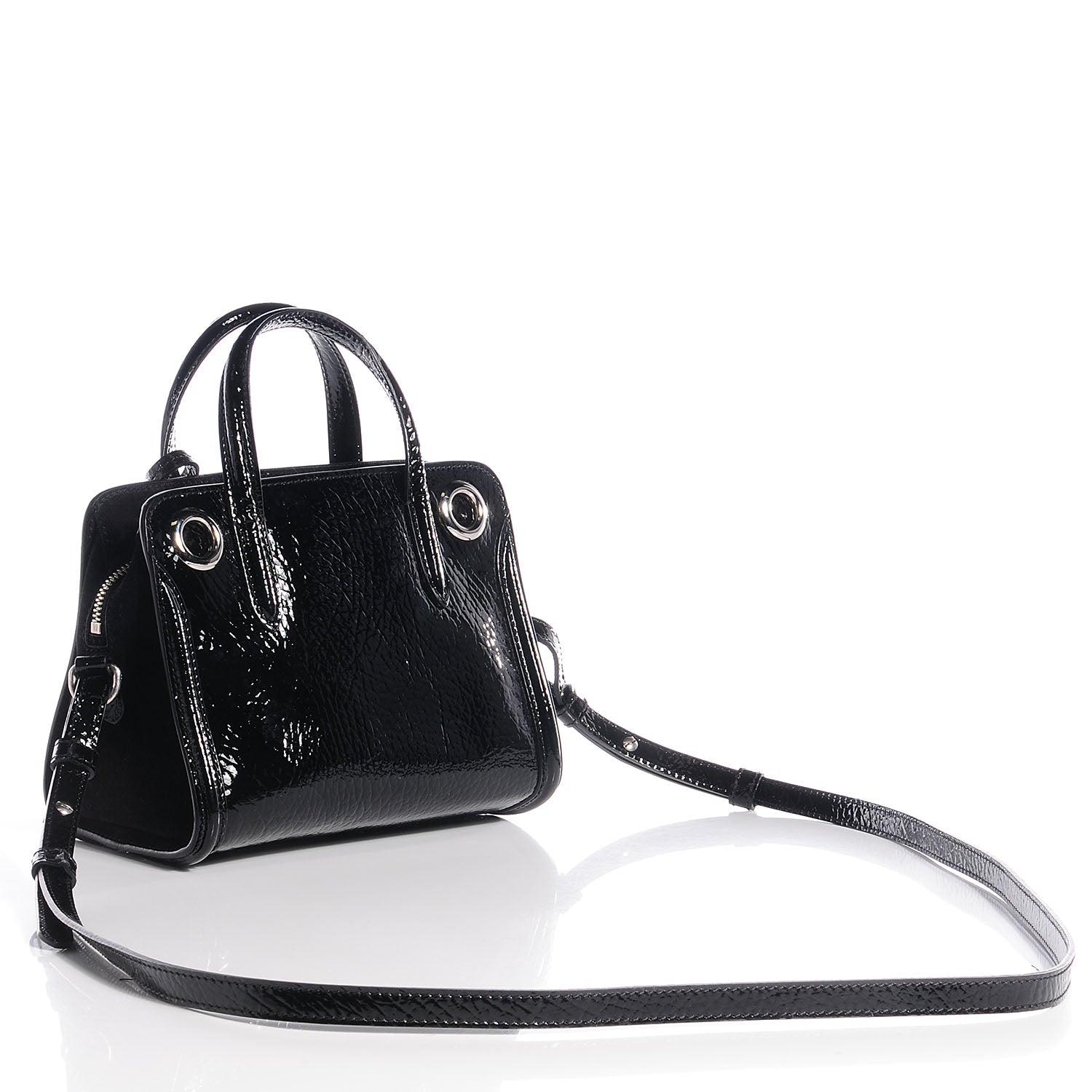Alexander McQueen Grainy Patent Suede Mini Eyelet Padlock Black 3 of 8