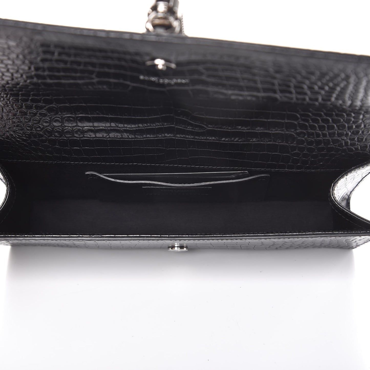 Calfskin Crocodile Embossed Classic Monogram Tassel Clutch Black