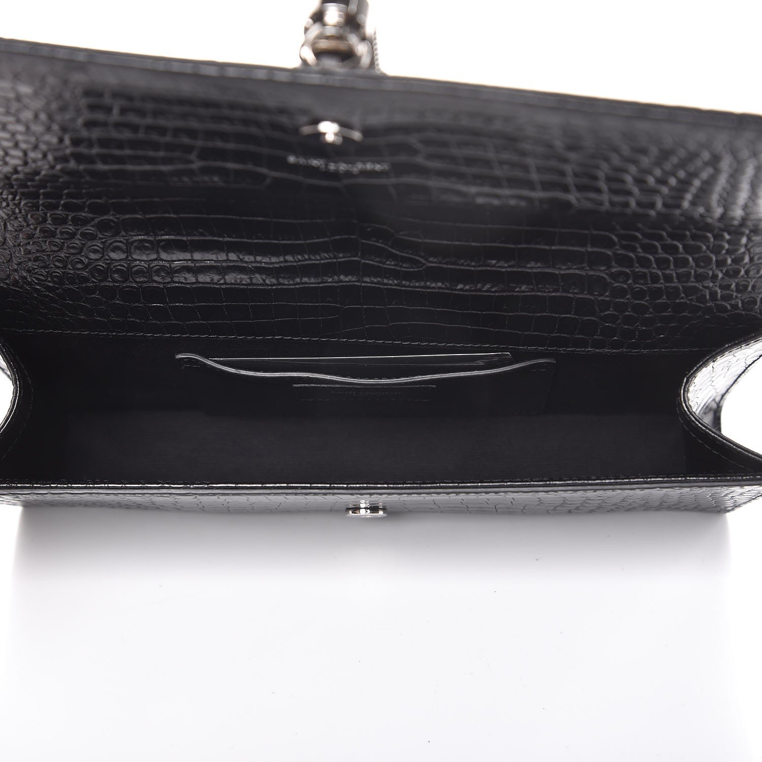 Saint Laurent Calfskin Crocodile Embossed Classic Monogram Tassel Clutch Black 5 of 7