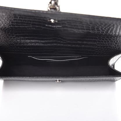 Saint Laurent Calfskin Crocodile Embossed Classic Monogram Tassel Clutch Black 5 of 7