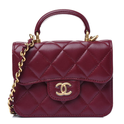 Chanel Lambskin Quilted Top Handle Flap Coin Purse With Chain Burgundy 1 of 4