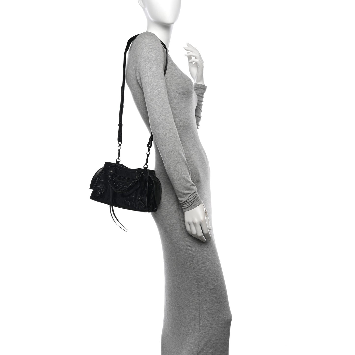 Semi Shiny Calfskin Crocodile Embossed Neo Classic Black Hardware Mini City Black