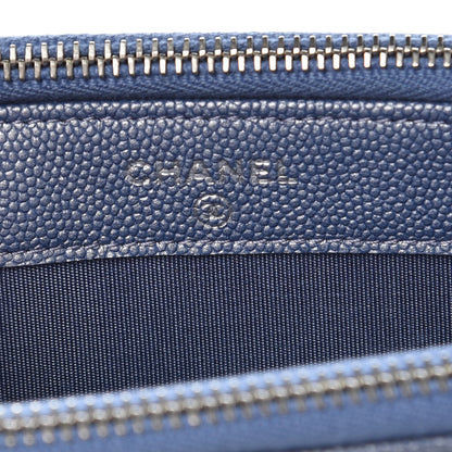 Chanel Metallic Caviar Chevron Quilted Small Vintage Mademoiselle Clutch With Chain Light Blue 6 of 11