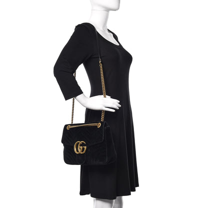 Gucci Velvet Matelasse Medium GG Marmont Shoulder Bag Black 2 of 11