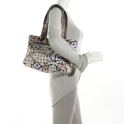 Chanel Metallic Calfskin Canvas CC Camellia Tote Pink White 2 of 7