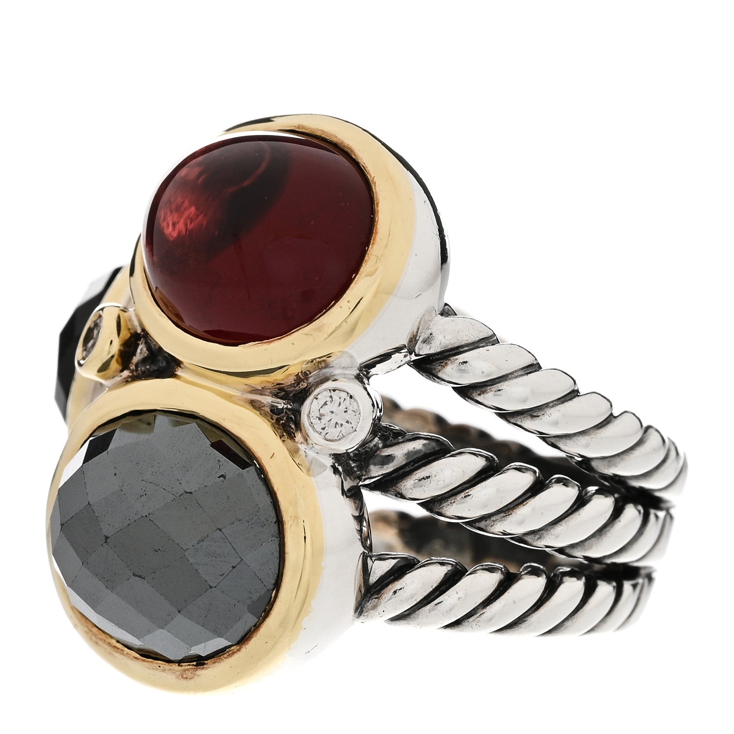 Sterling Silver Black Onyx Hematine Garnet Diamond Mosaic Ring 51 5.75