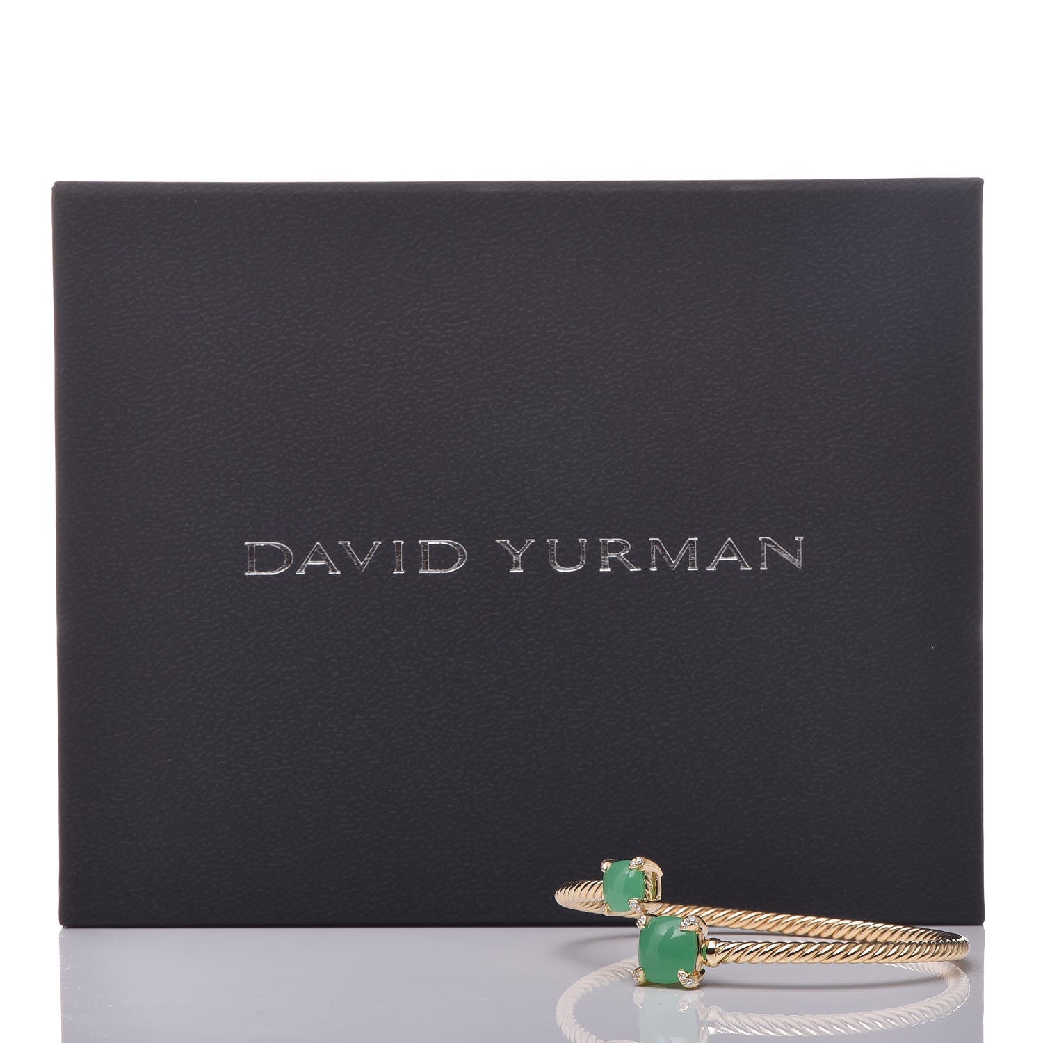 David Yurman 18K Yellow Gold Diamond Chrysoprase Chatelaine Bypass Bracelet 5 of 5