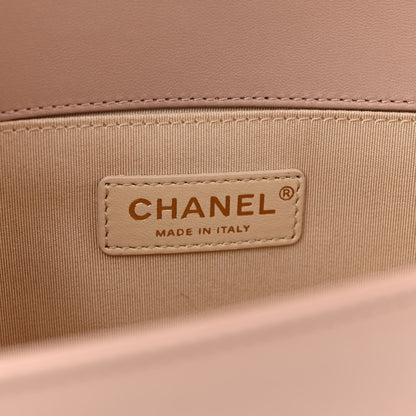 Chanel Lambskin Chevron Chain Stitched Medium Boy Flap Beige 6 of 14