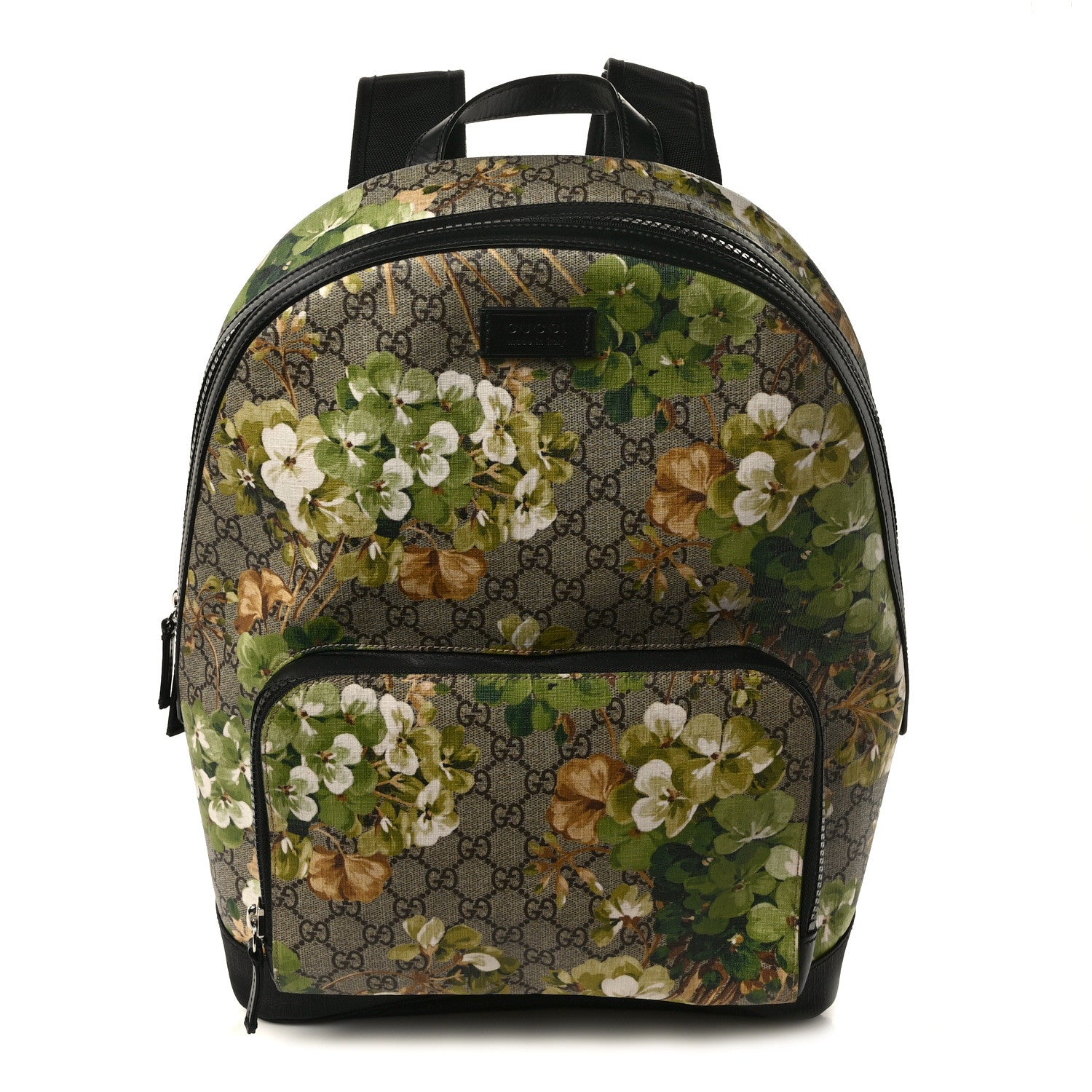 Gucci GG Supreme Monogram Blooms Medium Day Backpack Beige New Military Black 1 of 10