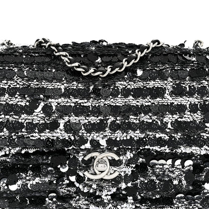 Chanel Sequin Camellia Small Single Flap Silver Black 8 of 11