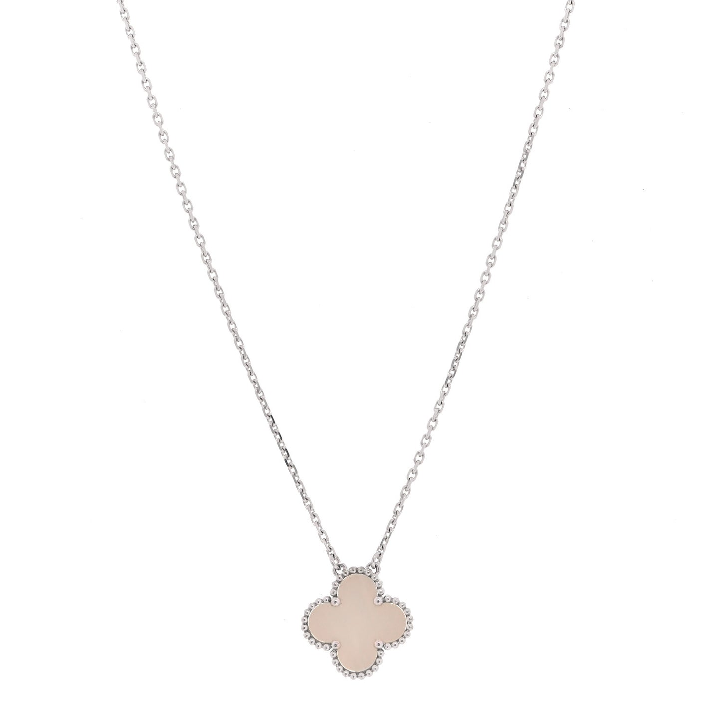18K White Gold Mother of Pearl Vintage Alhambra Pendant Necklace