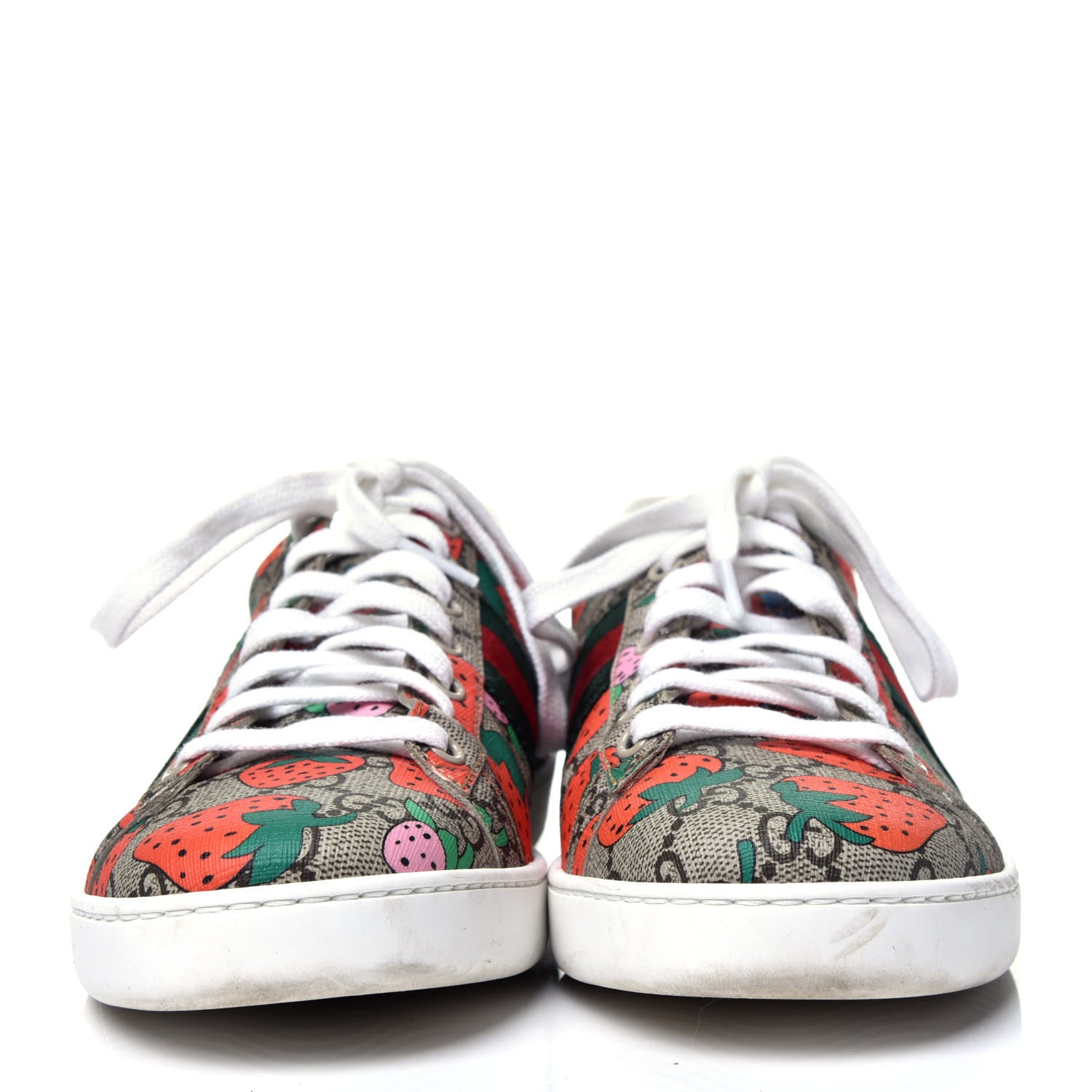 Gucci GG Supreme Monogram Strawberry Web Womens Ace Sneakers 40 Beige Multicolor Red Green 2 of 11
