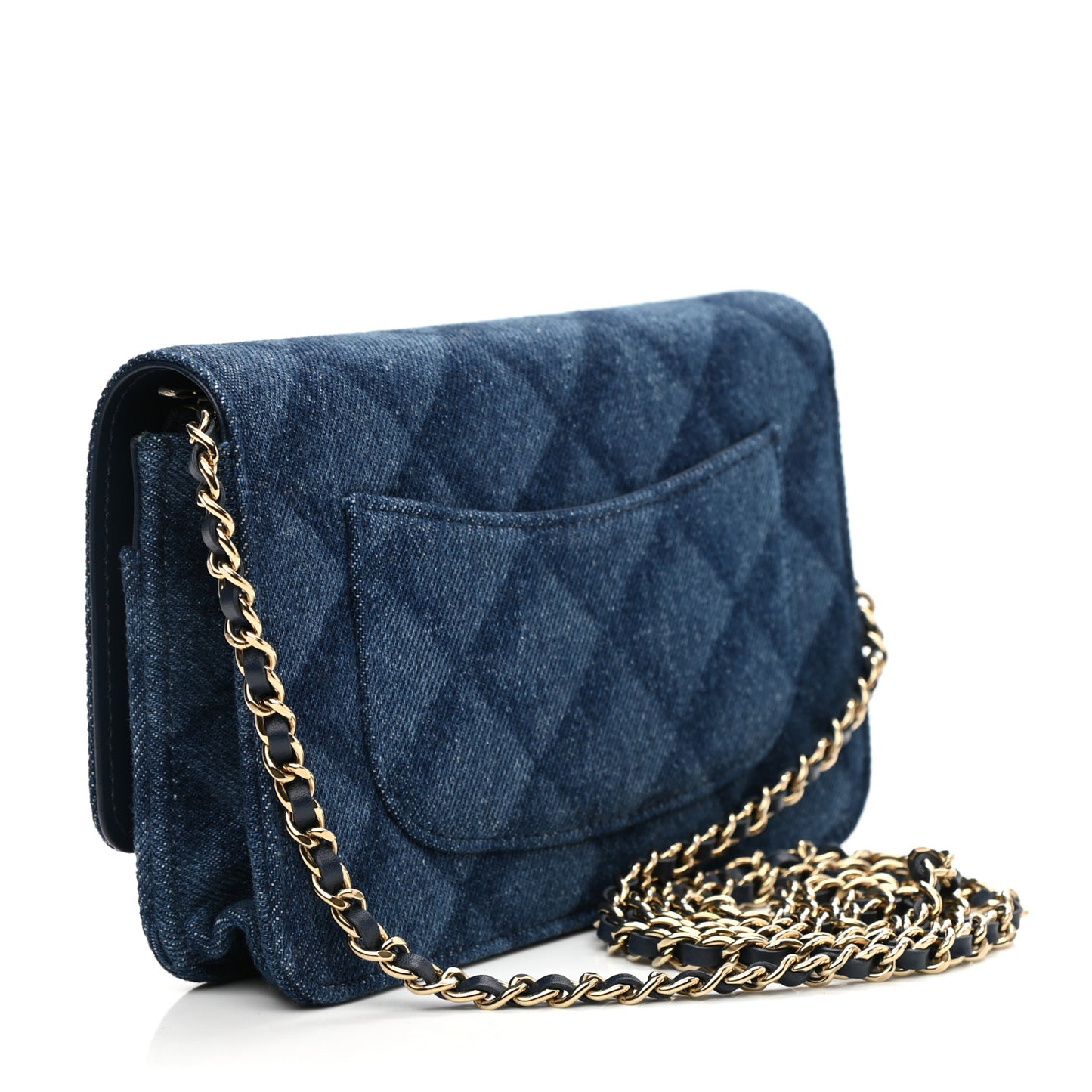 Denim Printed Wallet On Chain WOC Dark Blue