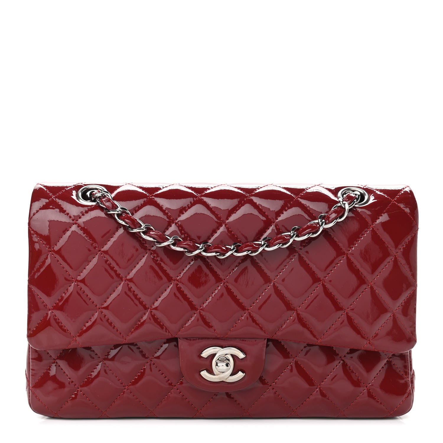 Chanel Patent Calfskin Quilted Medium Double Flap Dark Red 1 of 14