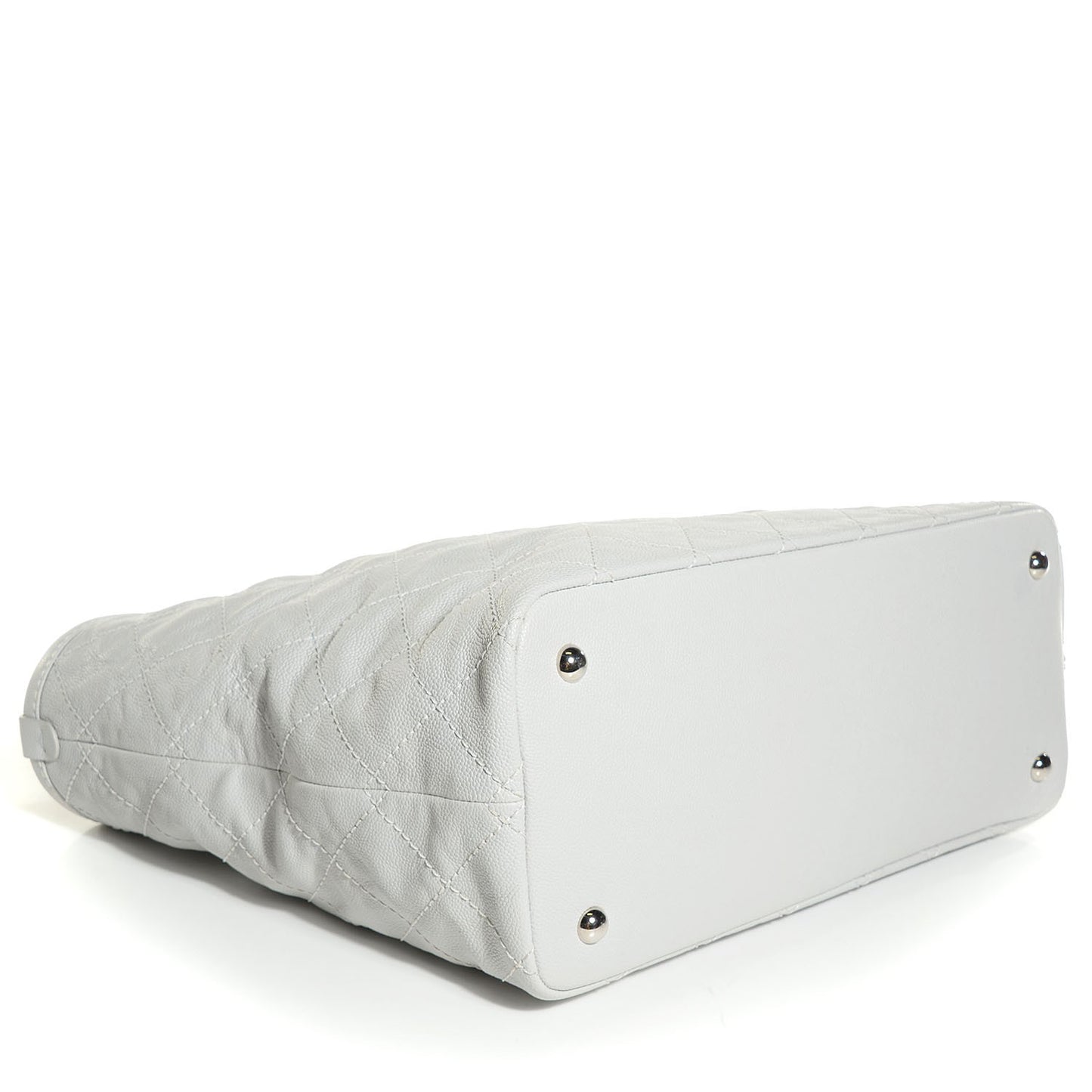 Grained Calfskin Quilted Large Daily Shopping Tote Light Grey