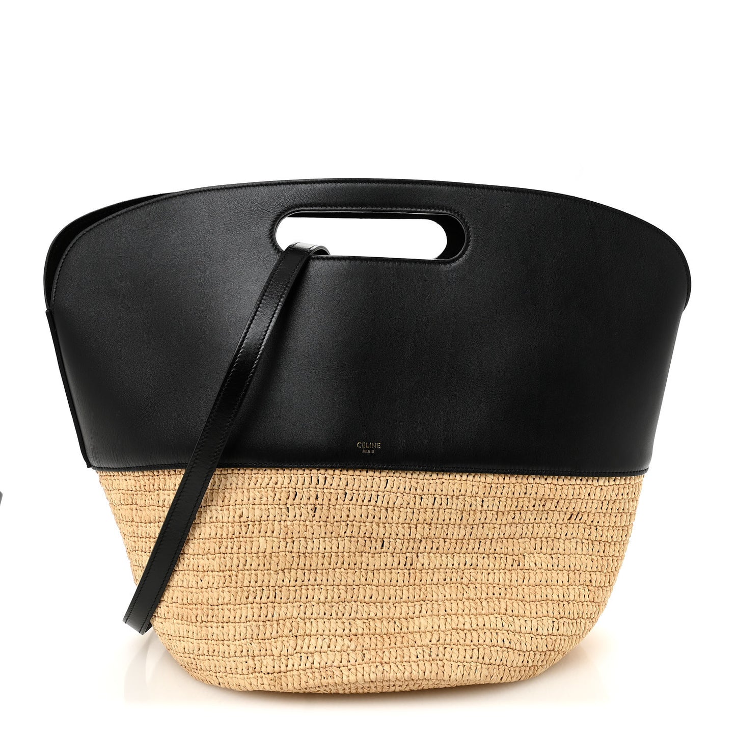 Raffia Calfskin Basket Bag Natural Black