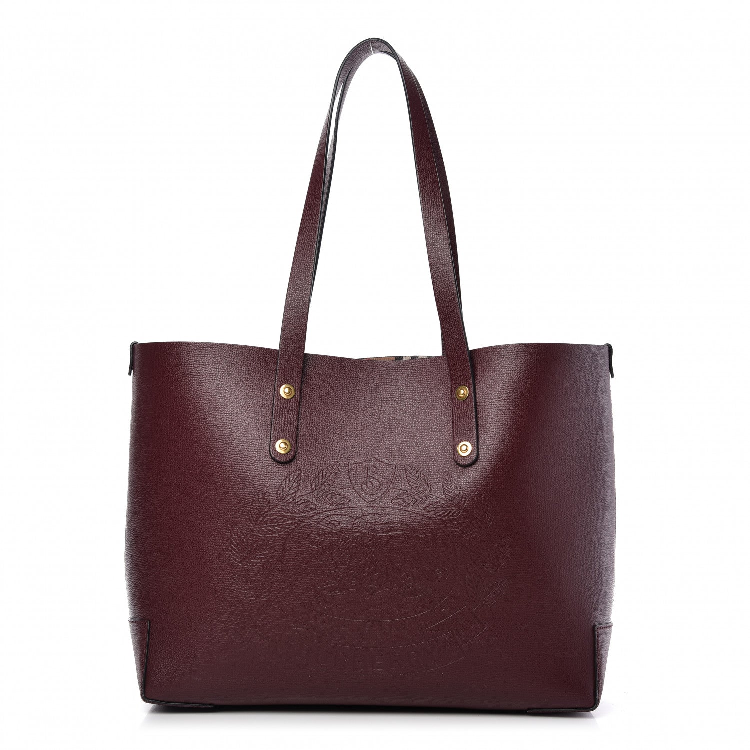 Burberry Calfskin Crest Embossed Small Tote Burgundy 1 of 9