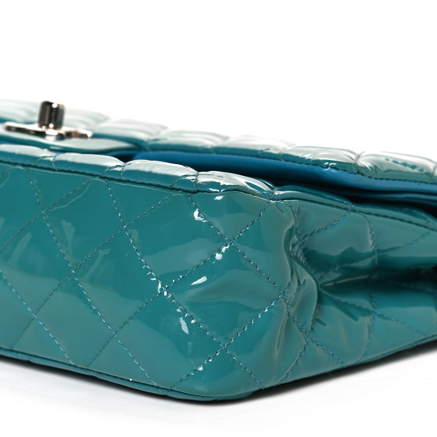Patent Quilted Medium Double Flap Turquoise