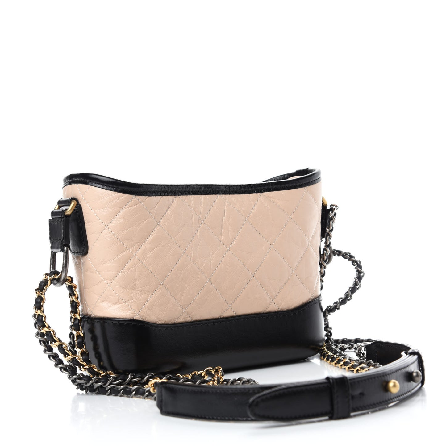 Aged Calfskin Quilted Small Gabrielle Hobo Beige Black