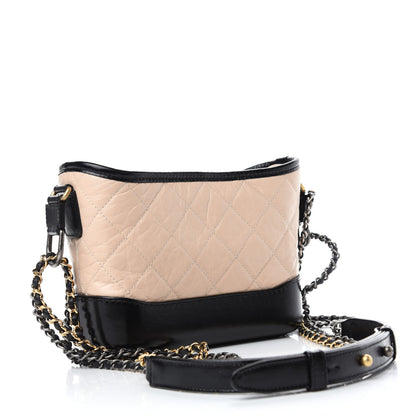 Chanel Aged Calfskin Quilted Small Gabrielle Hobo Beige Black 3 of 10