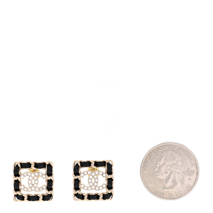 Chanel Crystal Lambskin Chain Sergeant Chanel Stud Earrings Black Gold 2 of 5
