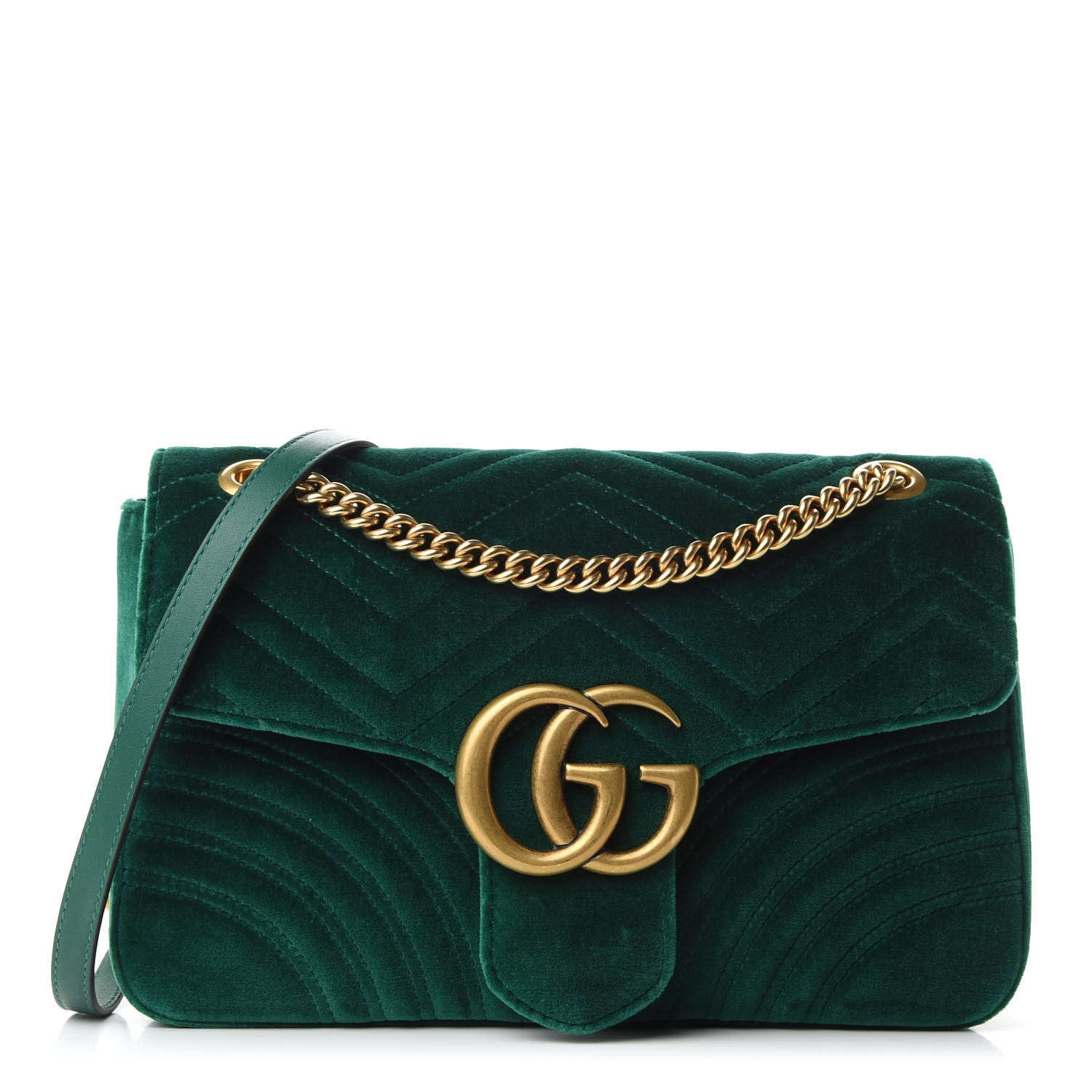 Gucci Velvet Matelasse Medium GG Marmont Shoulder Bag Emerald 1 of 10