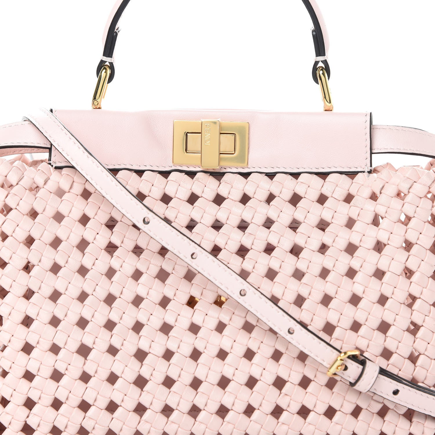 Fendi Nappa Woven Mini Peekaboo Iconic Satchel Rosa Confetto 10 of 12