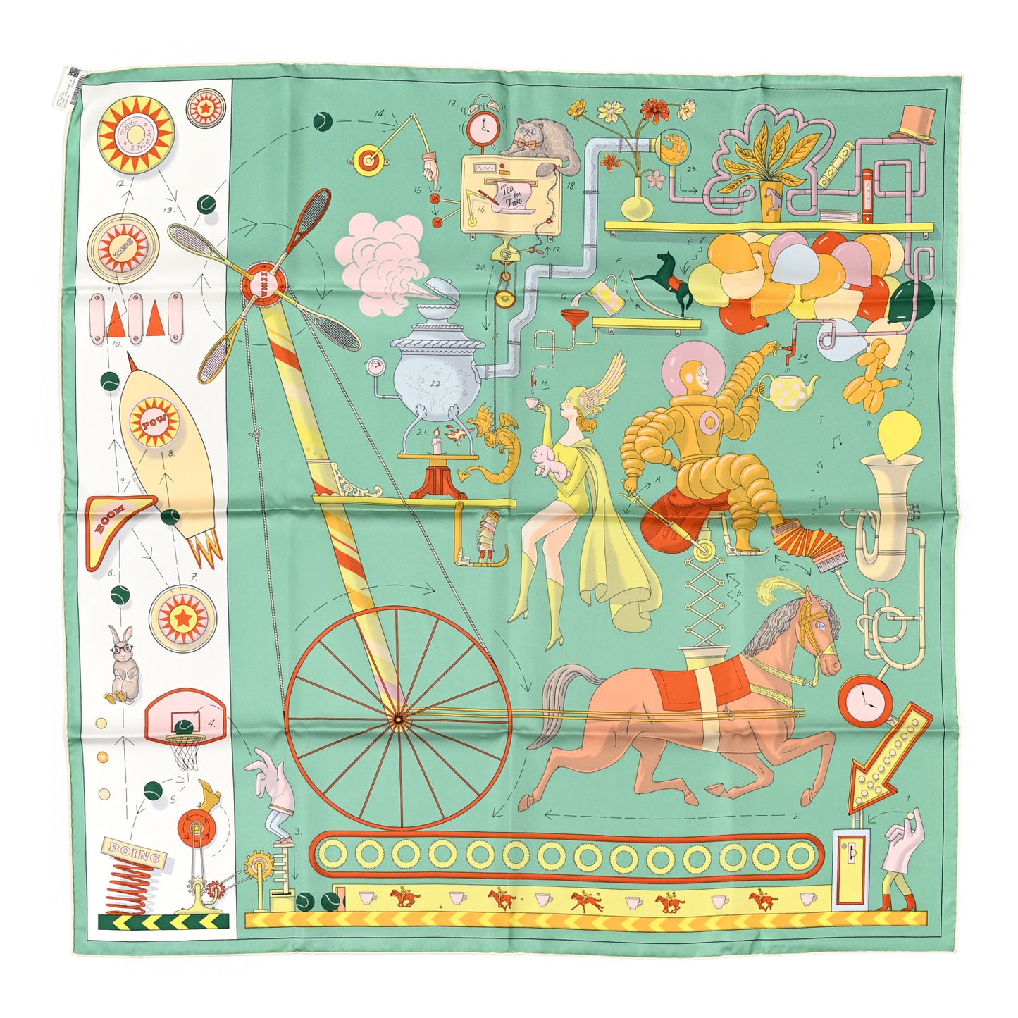 Silk Tea For Two Scarf 90 Vert Jade White