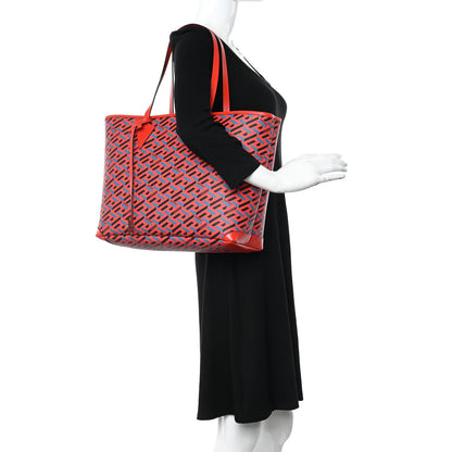 Versace Coated Canvas Calfskin La Greca Signature Shopper Tote Bag Blue Red 2 of 13