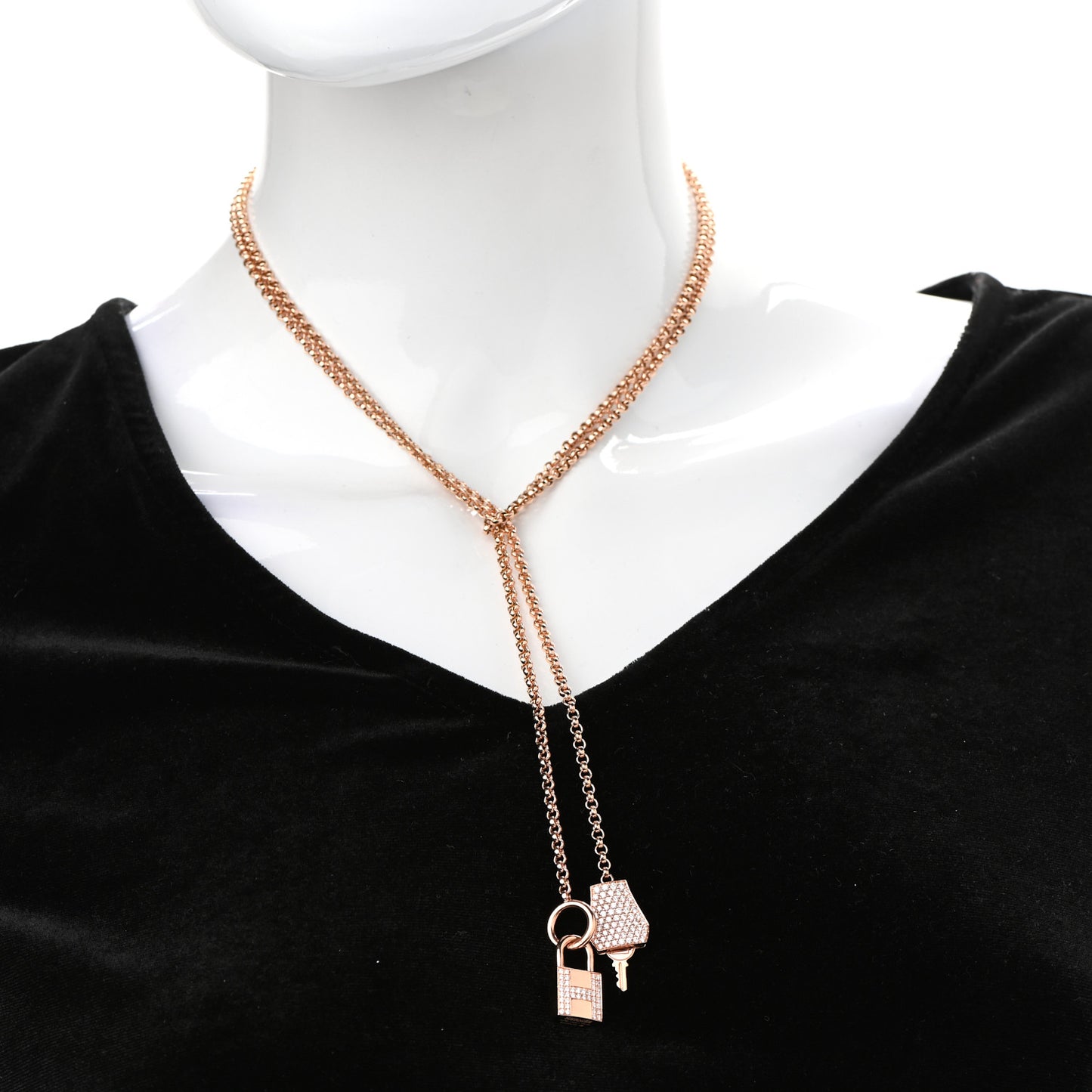 18K Rose Gold Pave Diamond MM Kelly Clochette Long Necklace