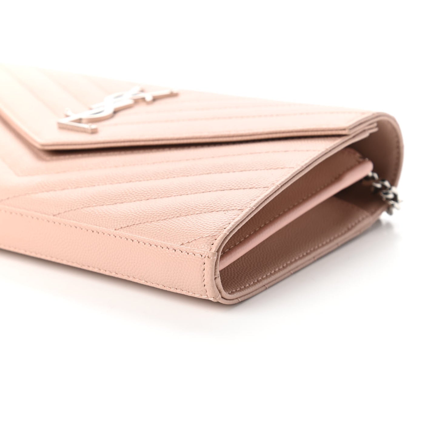 Grain De Poudre Matelasse Chevron Monogram Chain Wallet Pale Pink