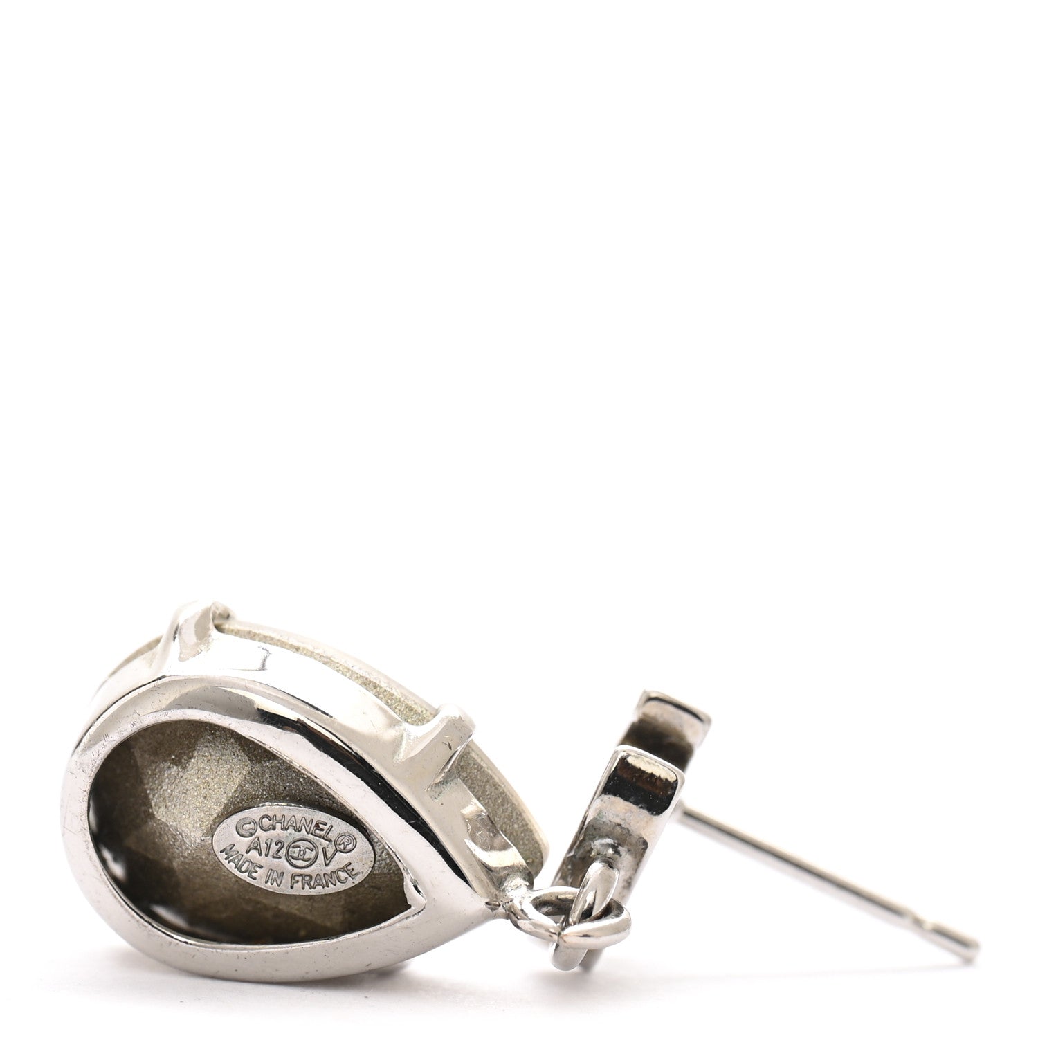 Chanel Crystal CC Tear Drop Earrings Silver 4 of 4